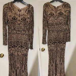 Betsy Adam Gold sequenced dress worn once for a wedding size 8